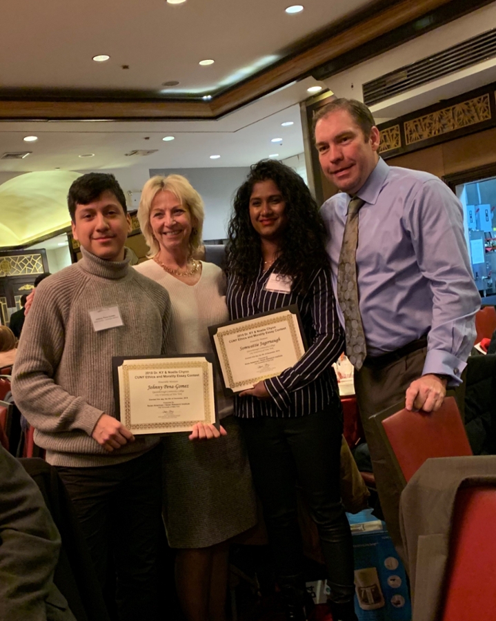 QCC Students Johnny Pena-Gomez and Somwattie Jagernaugh received Honorable Mention in the 2018 Dr. K. York and M. Noelle Chynn CUNY Ethics and Morality Essay Contest