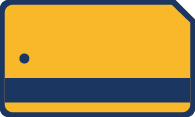 Metrocard logo that shows yellow and dark blue metrocard