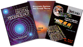 book covers for Introduction To Digital Technology, 4th Edition, Electronic Devices & Circuit Theory, 6th Edition, and Electronics, A Survey of Engineering Principles