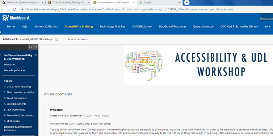 Accessibility and UDL Workshop Home Page