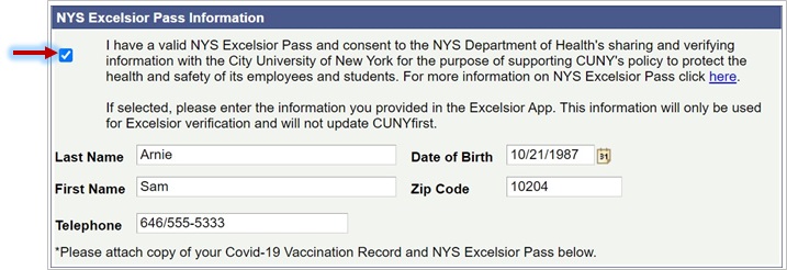 NYS Excelsior Pass  Information section 
