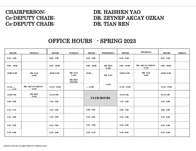 mathcs dept chair's Office Hours