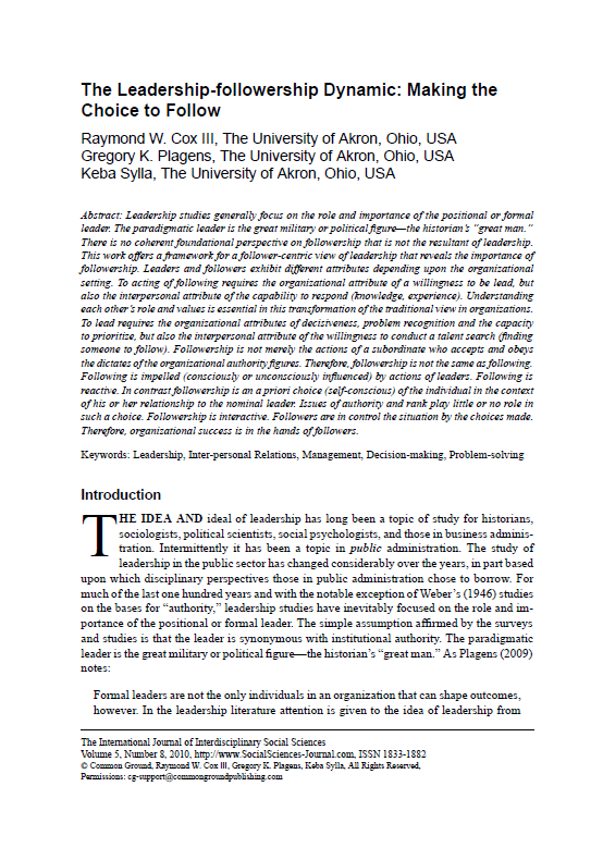 article by Cox, Plagens, and Sylla, 2010